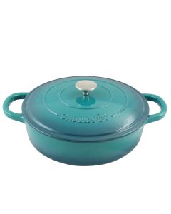 Crock Pot Artisan Enameled Cast Iron 5 Quart Round Braiser Pan with Self Basting Lid in Teal Ombre