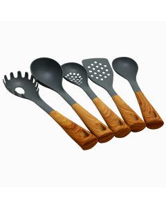 Oster Everwood Kitchen Nylon Tools Set with Wood Inspired Handles, Set of 5