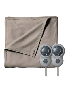 Sunbeam Queen Size Electric Fleece Heated Blanket in Mushroom with Dual Zone
