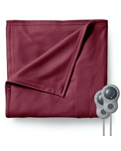 Sunbeam Queen Size Electric Fleece Heated Blanket in Garnet with Dual Zone