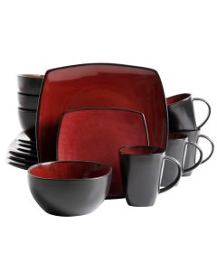 Gibson Elite Soho Lounge Square 16-Piece Dinnerware Set,  Red