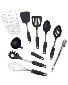 Gibson Chef's Better Basics 9-Piece Utensil Set with Round Shape Wire Caddy