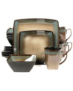 Gibson Elite Tequesta 16-Piece Square Dinnerware Set, Taupe