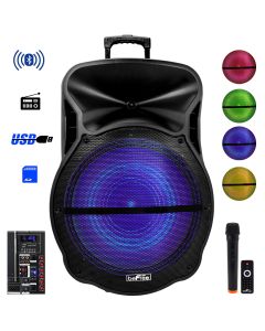beFree Sound 18 Inch Bluetooth Portable Rechargeable Party Speaker with Sound Reactive LED Party Lights, USB/SD, Microphone/Guitar Inputs and FM Radio