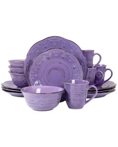 Elama Rustic Birch 16 Piece Stoneware Dinnerware Set in Purple