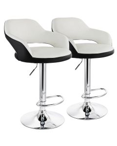Elama 2 Piece Adjustable Faux Leather Bar Stool in White with Black Trim and Chrome Base