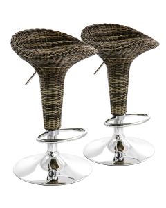 Elama 2 Piece Adjustable Saddle Seat Wicker Bar Sool in Brown with Chrome Base