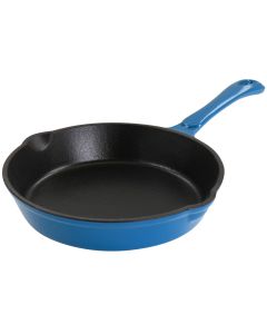 MegaChef Enameled Round 8 Inch PreSeasoned Cast Iron Frying Pan in Turquoise