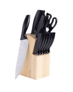 Gibson Helston 14pc Stainless Steel Cutlery Set With Pine Wood Block