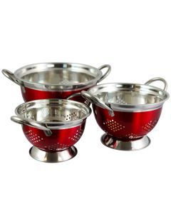 Oster Metaline 3 Pack Round Asian Colander, Metallic Red