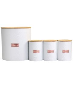 MegaChef Kitchen Food Storage and Organization 4 Piece Argyle Canister Set in White with Bamboo Lids