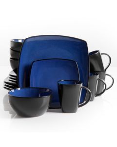 Gibson Soho Lounge 16 Piece Square Stoneware Dinnerware Set in Blue and Black