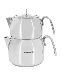 Korkmaz Perla Mega Stainless Steel 1.8 Liter Tea Pot and 3.2 Liter Kettle Set