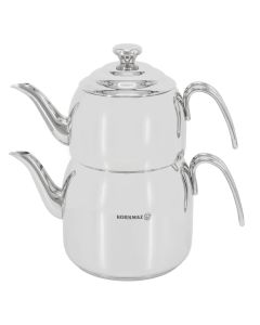 Korkmaz Droppa 2 Piece 1.1 and 2.3 Liter Stainless Steel Maxi Tea Pot Set