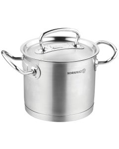 Korkmaz Proline Professional Series 14.5 Liter Stainless Steel Extra Deep Casserole with Lid in Silver