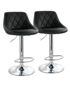 Elama 2 Piece Diamond Stitched Faux Leather Bar Stool in Black with Chrome Base and Adjustable Height