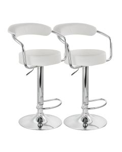 Elama 2 Piece Faux Leather Retro Adjustable Bar Stool in White with Chrome Handles and Base