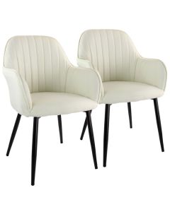 Elama 2 Piece Fabric Accent Chair in Beige with Black Metal Legs