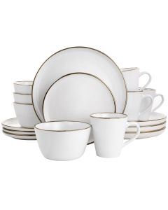Elama Arthur 16 Piece Stoneware Dinnerware Set in Matte White with Gold Rim