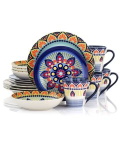 Elama Zen Blue Mozaik 16 Piece Luxurious Stoneware Dinnerware with Complete Setting for 4, 16pc