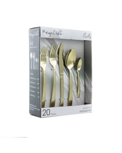 MegaChef Baily 20 Piece Flatware Utensil Set, Stainless Steel Silverware Metal Service for 4 in Light Gold