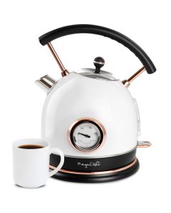 MegaChef 1.8 Liter Half Circle Electric Tea Kettle with Thermostat in White
