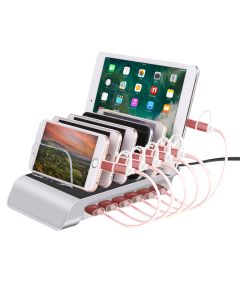 Trexonic 10.2A 6-Port USB Charging Station with 6 Device Slots, Silver