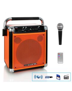 Trexonic Wireless Portable Party Speaker with USB Recording, FM Radio & Microphone, Orange
